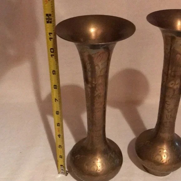 2 Brass Flower Vases made in India - 12” tall - Picture 10 of 11